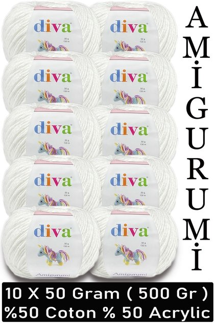 Divagurumi 2101 Bela (Paket od 10) - 500 gr - Amigurumi pređa