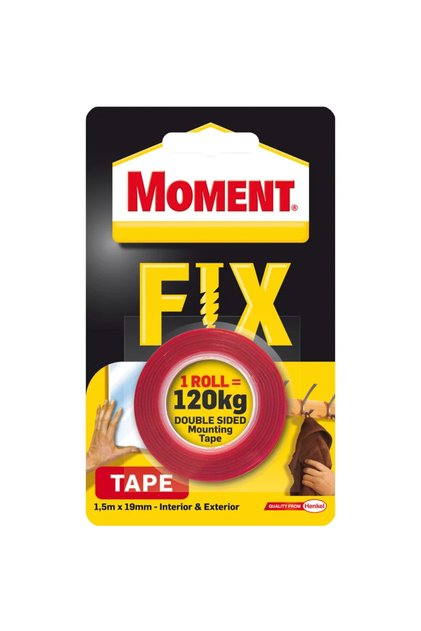 Двустранно залепваща лента Moment Power Fix, устойчивост до 120 кг, 19 мм x 1,5 м, бяла