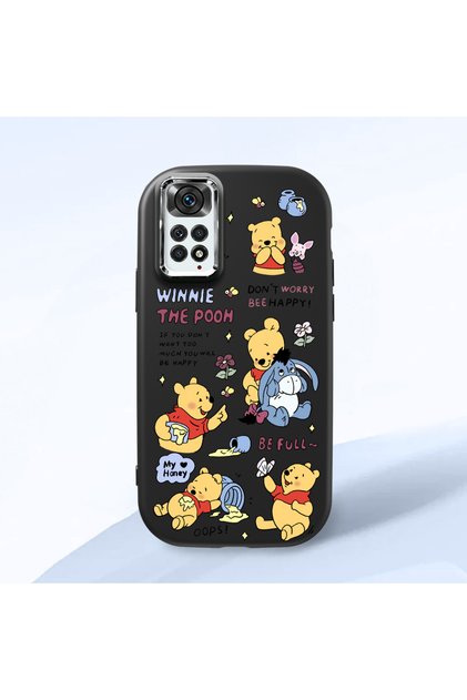 Redmi Note 11/Note 11S Compatible Shock-Absorbing Camera Protected Black Silicone Case Cartoon Patterned