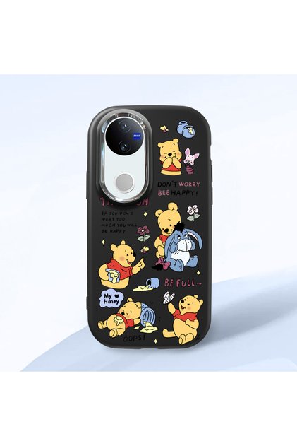 Vivo V50 Compatible Shock-Absorbing Camera Protected Black Silicone Case Cartoon Patterned