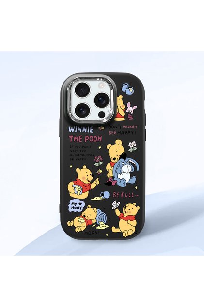 iPhone 16 Pro Compatible Shock-Absorbing Camera Protected Black Silicone Case Cartoon Patterned