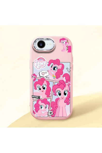 iPhone 16E Uyumlu Darbe Emici Kamera Korumalı pembe Silikon Kılıf Pony Desenli