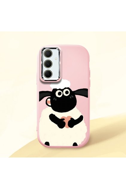 Samsung Galaxy A35 Compatible Shock-Absorbing Camera Protected Pink Silicone Case Lamb Patterned