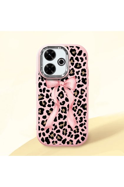 Redmi 13/13X Compatible Shock-Absorbing Camera Protected Pink Silicone Case Leopard Printed I