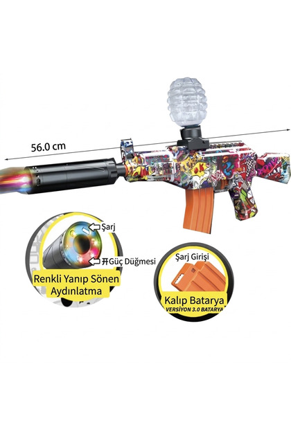 DroneEm x Graffiti Desenli Şarjlı Jel Tabancası - 56 cm Büyük Boy