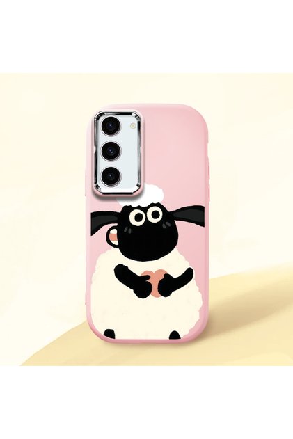 Samsung Galaxy S23 Compatible Shock-Absorbing Camera Protected Pink Silicone Case Kuzu Patterned
