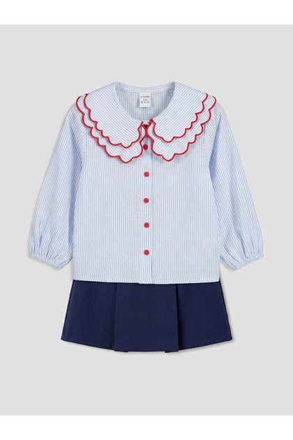 Lcw Kids Blue Peter Pan collar Striped Girl's Shirt and Shorts Skirt