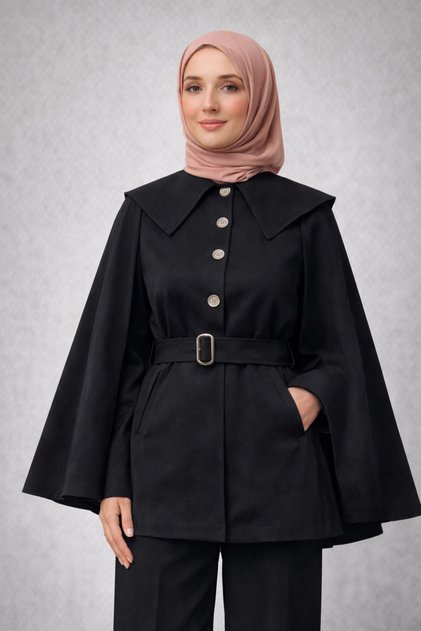 Women's Torino Fabric Trench Coat with Belt Layer Cape