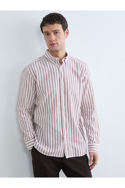 Brown Regular Fit Striped Men's Shirt