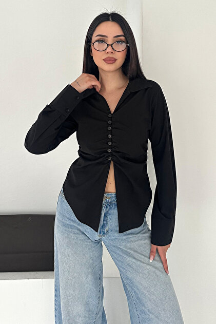 Ruched Detail Button Shirt – Blue Charm