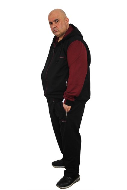 Men's Large Size Hooded Color Zippered Tracksuit Set
