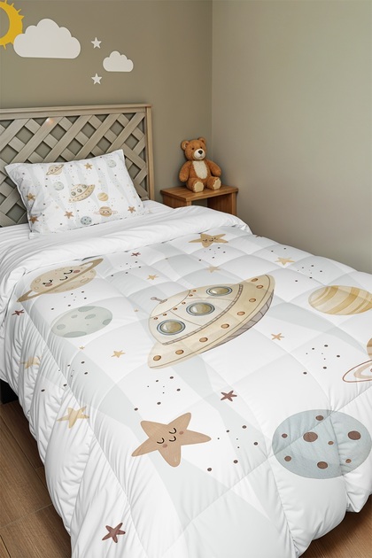Space Travelers Patterned Single Duvet and Pillowcase