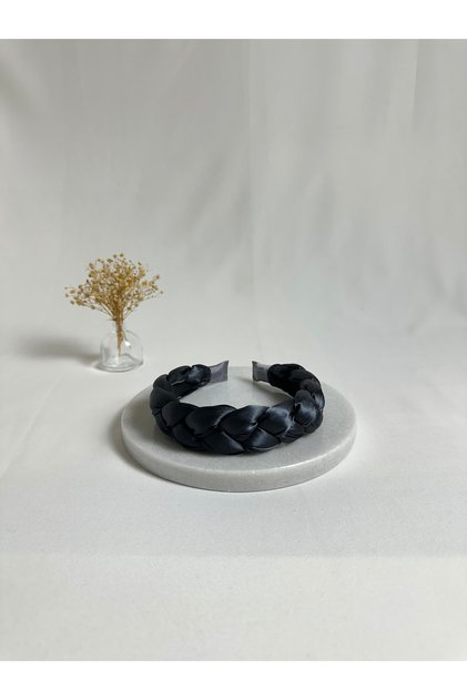 Anthracite Braided Satin Crown Hairband
