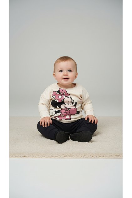 Girls' Stripe Character Printed Long Sleeve Top and Black Leggings 2-Piece Set