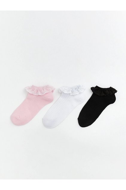 Lcw Kids Pink Lace Detailed Girls Booties Socks 3-Piece