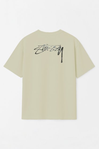 Unisex Stüssy Melted Printed Oversized 100% Cotton Wide Cut Textured Crew Neck Green T-Shirt