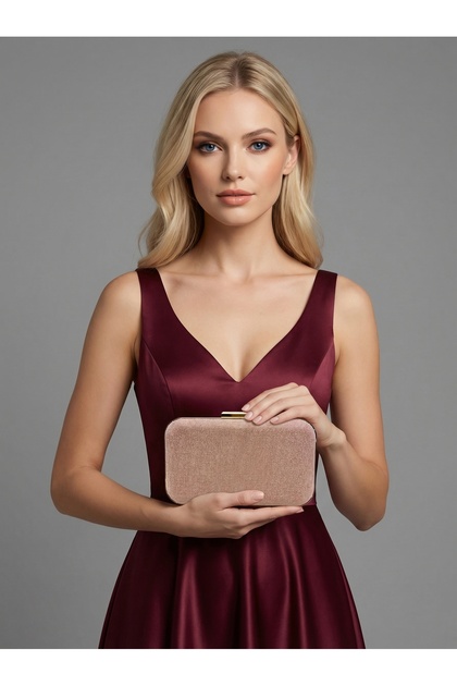 Rosegold Color Laser Patterned Chain Strap Women's Evening Dress Bag Wedding Engagement Graduation