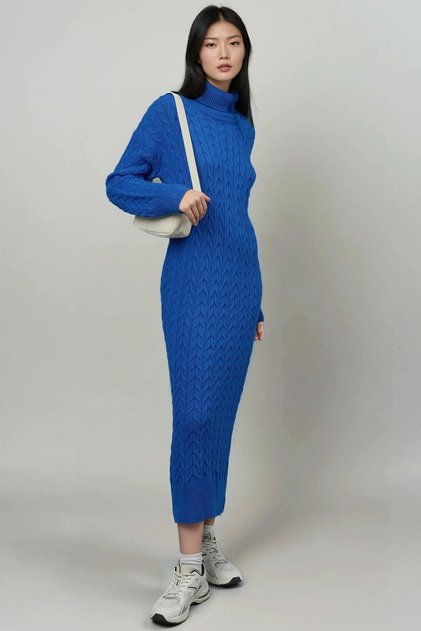 My Fashion Long Sleeve Turtleneck Jacquard Knitwear Dress