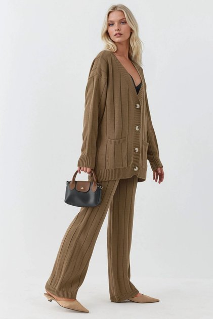 Modam V-Neck Cardigan and Wide-Leg Pants Knitwear Set