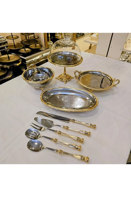 Classic Stand-Up Stainless Steel Serving and Presentation Set Gold 9 Pieces