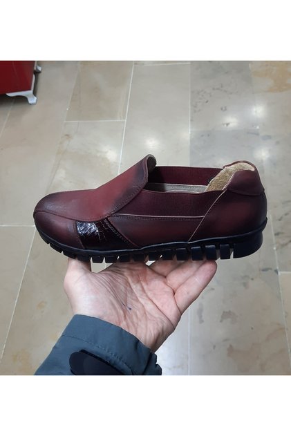 Women's Inside-Outside H Genuine Leather O Orthopedic Ç Reversible Elastic K Non-Slip m Transitional Claret Red Mother Shoes