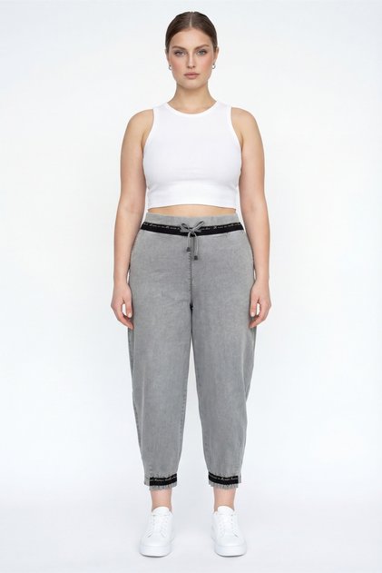 Women's Khaki Summer Pants with Elastic Waist, Ribbed and 1/2 Elastic Cuffs and Ribbed Denim Pants