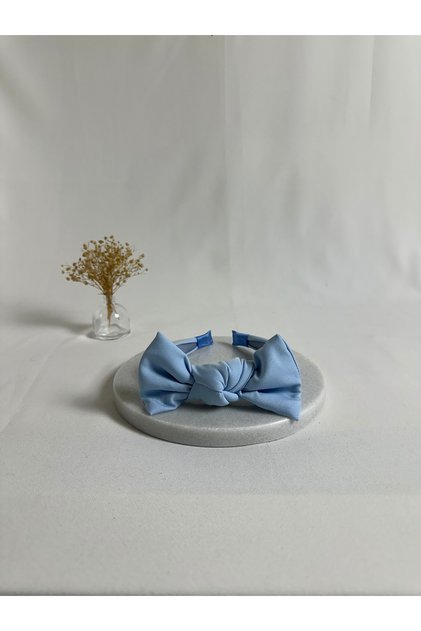 Baby Blue Double Crepe Bow Crown Hair Band