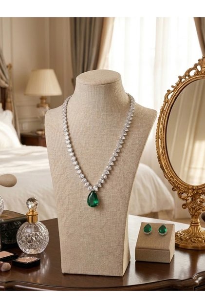Women's Colored Zircon Necklace and Earrings Set - Luxury Jewelry