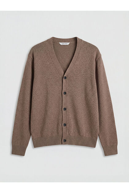 Lcw Vision Brown Standard Fit V-Neck Men's Knitwear Cardigan