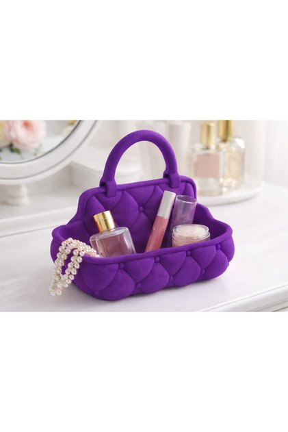 Quilted Piece Decorative Jewelry Tray – Makeup Table Organizer with Handles