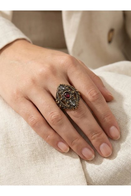 Bronze Jewelry Authentic Marcasite Inlaid Cat's Eye Model Adjustable Vintage Women's Ring