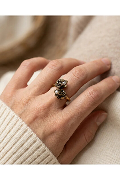 Bronze Jewelry Authentic Tiny Pearl Tulip Model Front Adjustable Vintage Women's Ring
