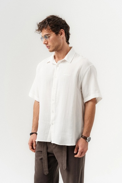 Mach Basic Muslin Linen Fabric Short Sleeve Oversized Shirt