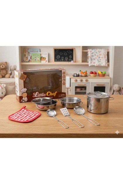 Stainless Steel 9-Piece Toy Kitchen Cookware and Utensil Playset