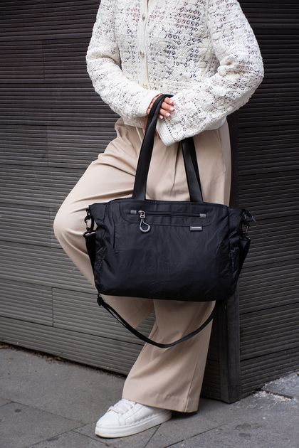 Black Parachute Fabric Multi-Compartment Lightweight Daily and Travel Bag Shoulder Bag