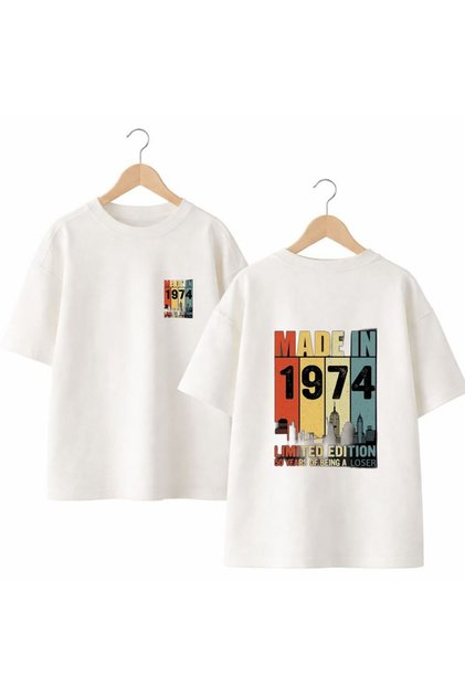 Madein 1974 Back and Chest Printed %100 Cotton Oversized Loose Fit Regular Fit Crew Neck T-Shirt