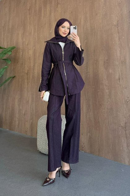 Jenifır Trousers and Jeans Set Plum