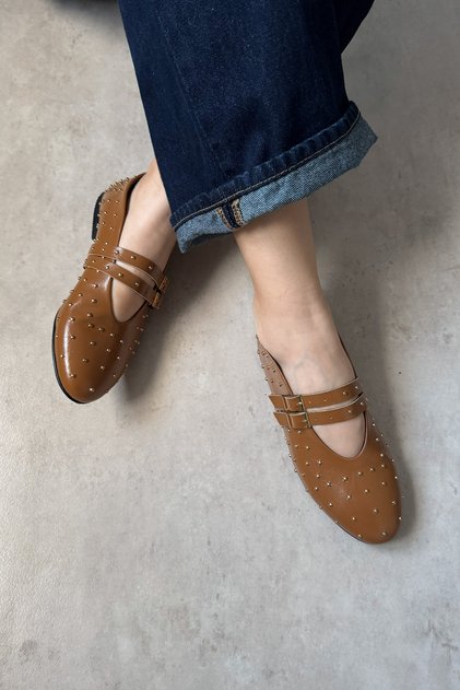 Women's Studded Double Buckle Ballerina Nora