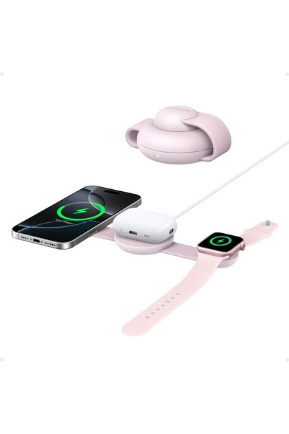 Maggo 3in1 Kablosuz Katlanır Şarj - Pembe - B25m8