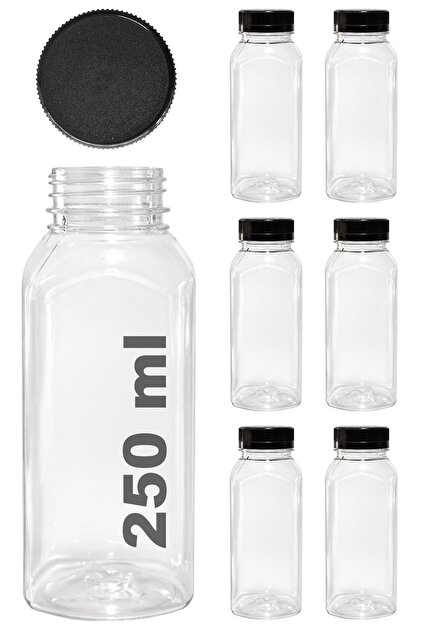250 ml Smoothie Detoks Şişesi 250 Cc Şeffaf Plastik Şişe Detox Köşeli Meyve Suyu Juice 6 Adet