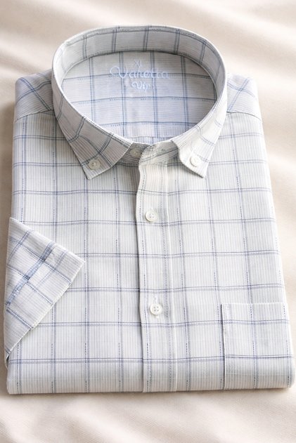 Men's Short Sleeve Shirt White Cotton Pcs Checked Pocketed Trend Summer Wide Cut