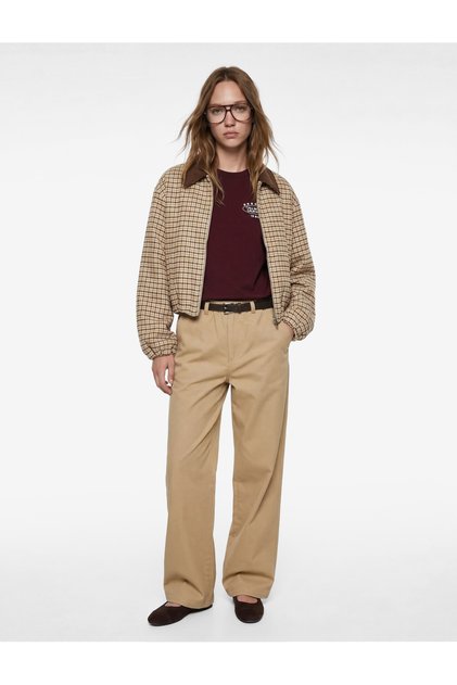 Comfortable Fit Drawstring Waist Belt Detail Gabardine Wide Leg Pants