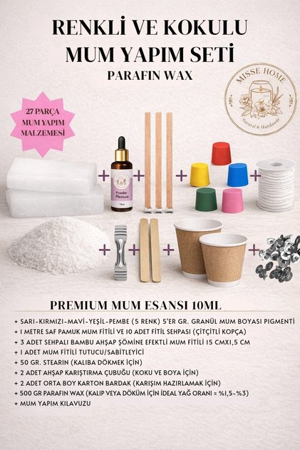Kiraz Çiçeği Mum Yapım Seti (Full Set) Parafin Wax + Mum Esansı + Mum Boyası + Stearin + Mum Fitili