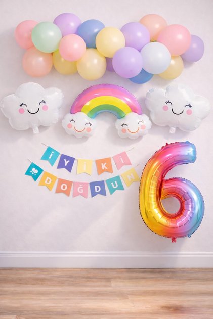 Rainbow Cloud Concept 6 Year Old Birthday Party Celebration Set