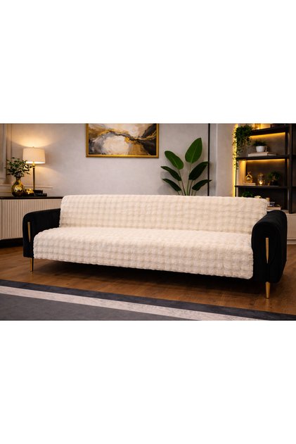 Bubble Rabbit Fur Sofa Cover 170X210 – Plush Non-Slip Sofa Shawl – Sofa Cover Beige