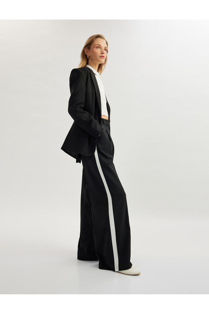 Crepe Fabric High Waist Palazzo Pants with Side Stripe Detail Pockets