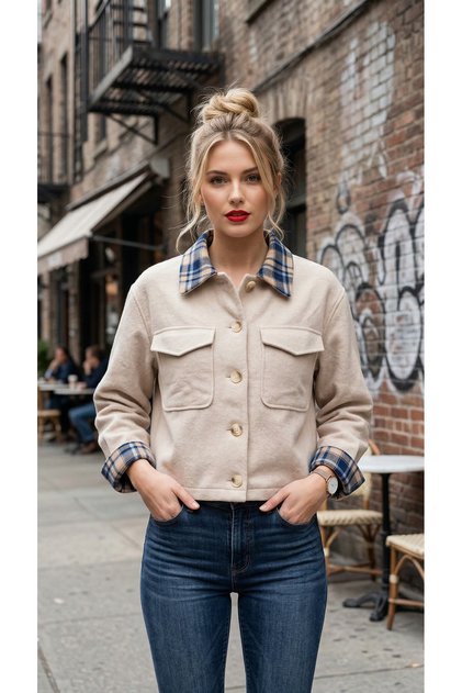 Women's Plaid Pack Blue Paneled Melton Jacket