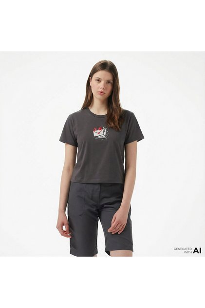 Classic Kadın Slim Fit Baskılı Siyah T-Shirt