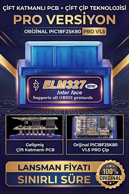 ELM 327 ELM327 Pro v1.5 Akıllı Araç Tanı Cihazı - PIC18F25K80 Çift