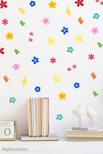 Vibrant Colored Flowers Set Wall Glass Sticker